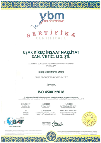 UŞAK KİREÇ 45001 UAF R.0