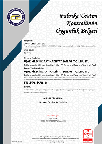 UŞAK KİREÇ EN 459-1 FÜK BELGESİ